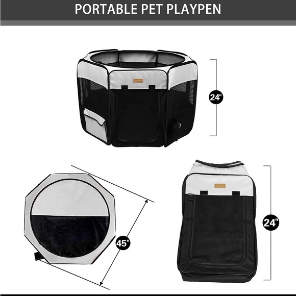 Portable Pet Playpen Foldable Exercise Play Pen Tent Kennel Removable Mesh Cover - Picture 4 of 7